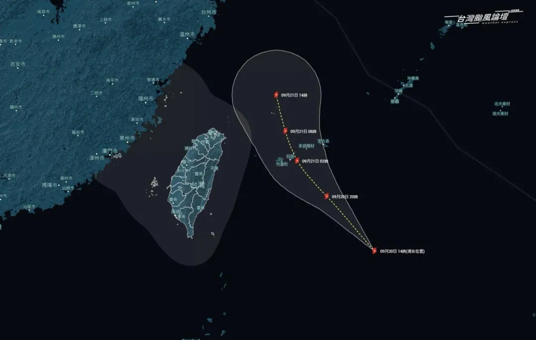 熱帶低壓90W預估會穿越日本石垣島，日本氣象廳有可能升格為颱風。（圖／取自臉書「台灣颱風論壇｜天氣特急」）