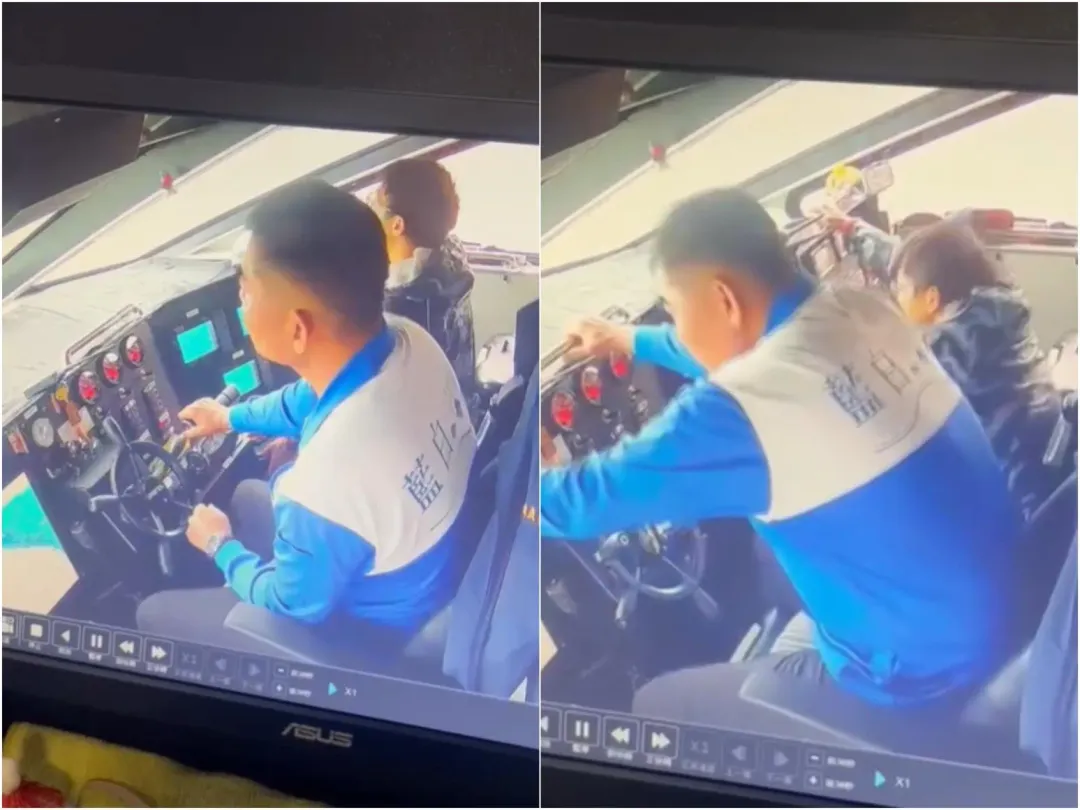 船長突碰上大浪,趕緊做出防備姿勢。(圖/藍白航運江佳義提供)