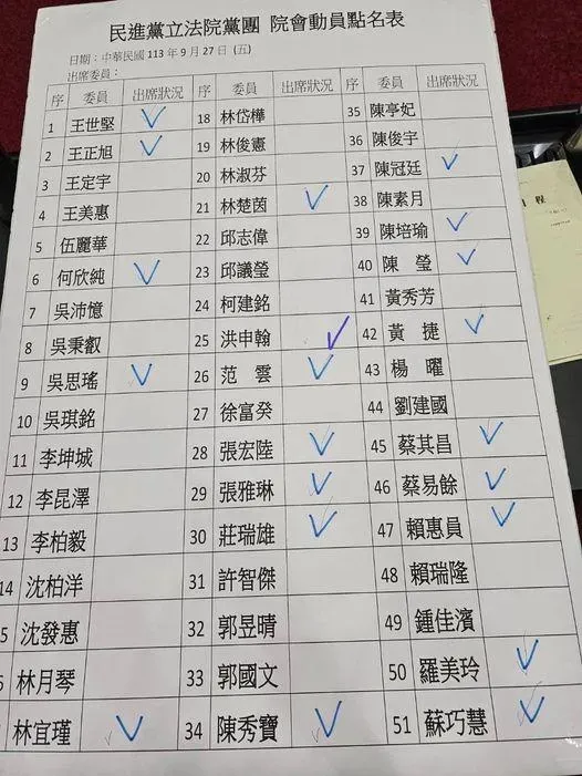 綠委點名表。(圖/翻攝王鴻薇臉書)