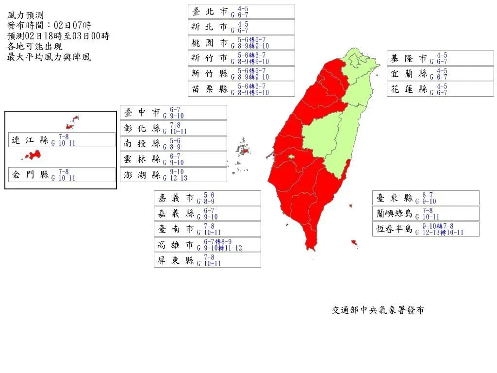 氣象署最新風力預測。（圖／中央氣象署）