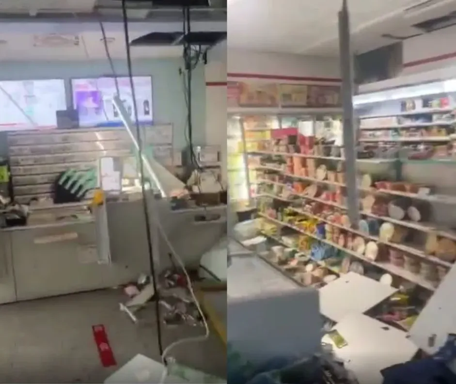3日，網傳7-11高雄農神門市遭山陀兒破壞，現場一片狼藉。（圖／爆料公社）
