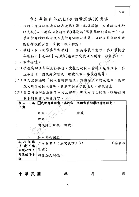 戰時服勤同意書。（圖／翻攝自網路）