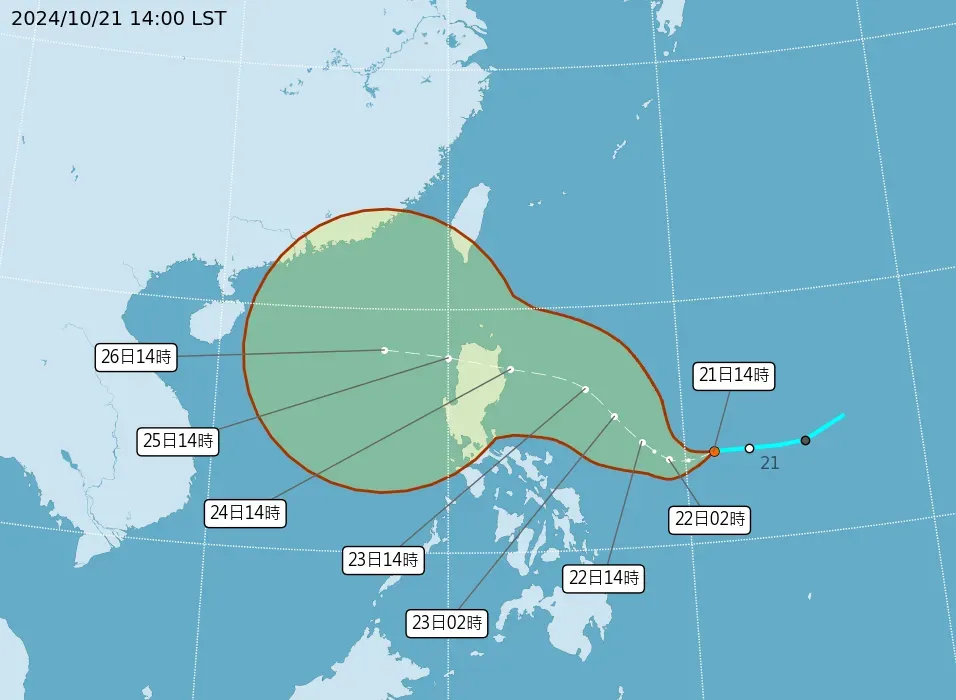 熱帶性低氣壓TD24預測路徑。(圖/氣象署提供)