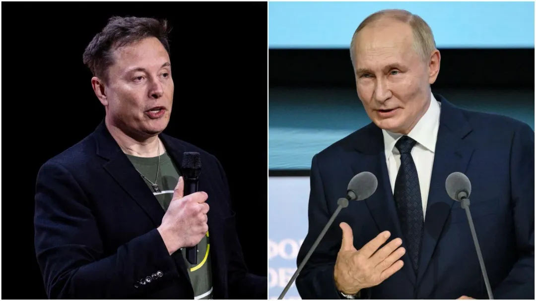 俄羅斯總統普丁(右)、SpaceX與特斯拉老闆馬斯克(左)。(圖/美聯社)