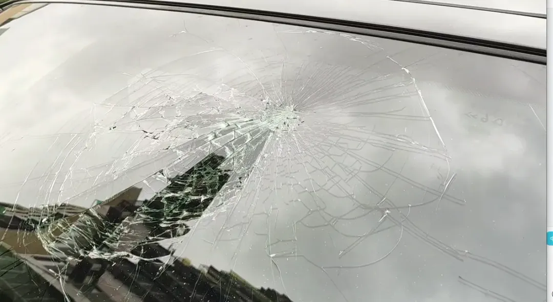 台中一輛BMW撞死行人，擋風玻璃碎裂。（圖／翻攝畫面）