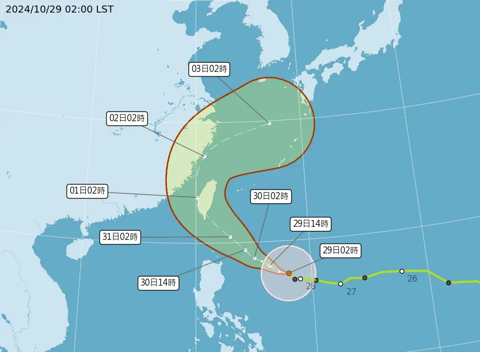 康芮目前已轉為中颱不排除增強為強颱。(圖/中央氣象署)