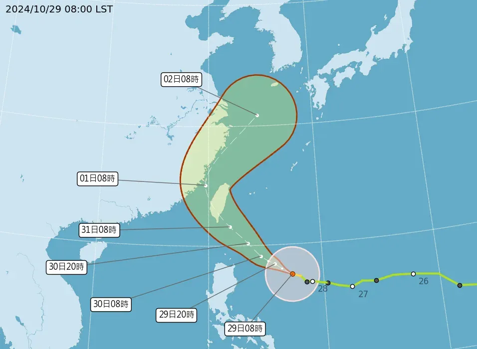康芮颱風路徑預測圖。(圖/氣象署提供)