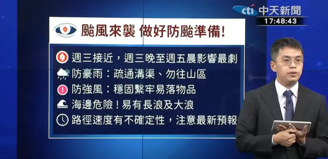 林伯東也呼籲民眾，在颱風來襲前做好防颱準備。（圖/中天新聞）