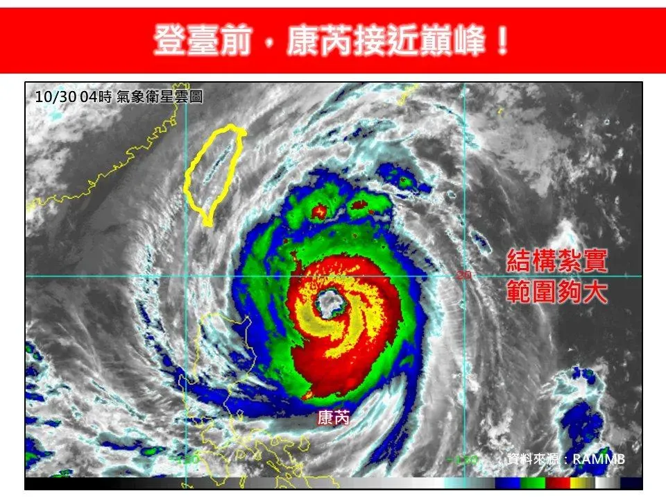 林得恩指出,登陸臺灣前,康芮接近巔峰。(圖/翻攝自「林老師氣象站」粉專)