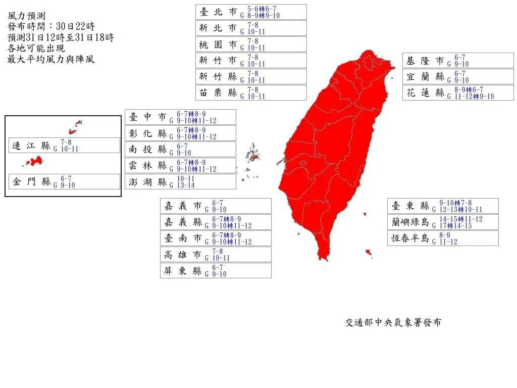 氣象署最新風力預測。（圖／氣象署提供）