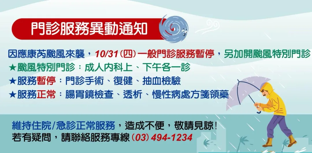 聯新國際醫院一般門診服務暫停，另加開颱風特別門診。（圖／聯新國際醫院）