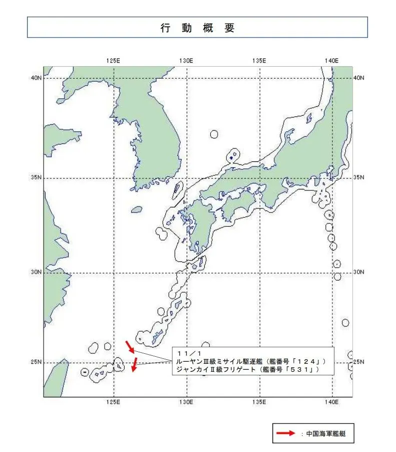 解放軍艦艇航行軌跡。(圖/防衛省)