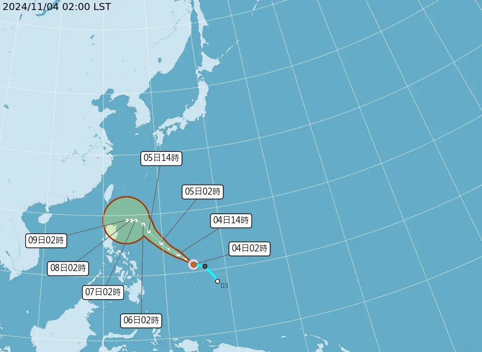銀杏最新路徑預測。(圖/氣象署)