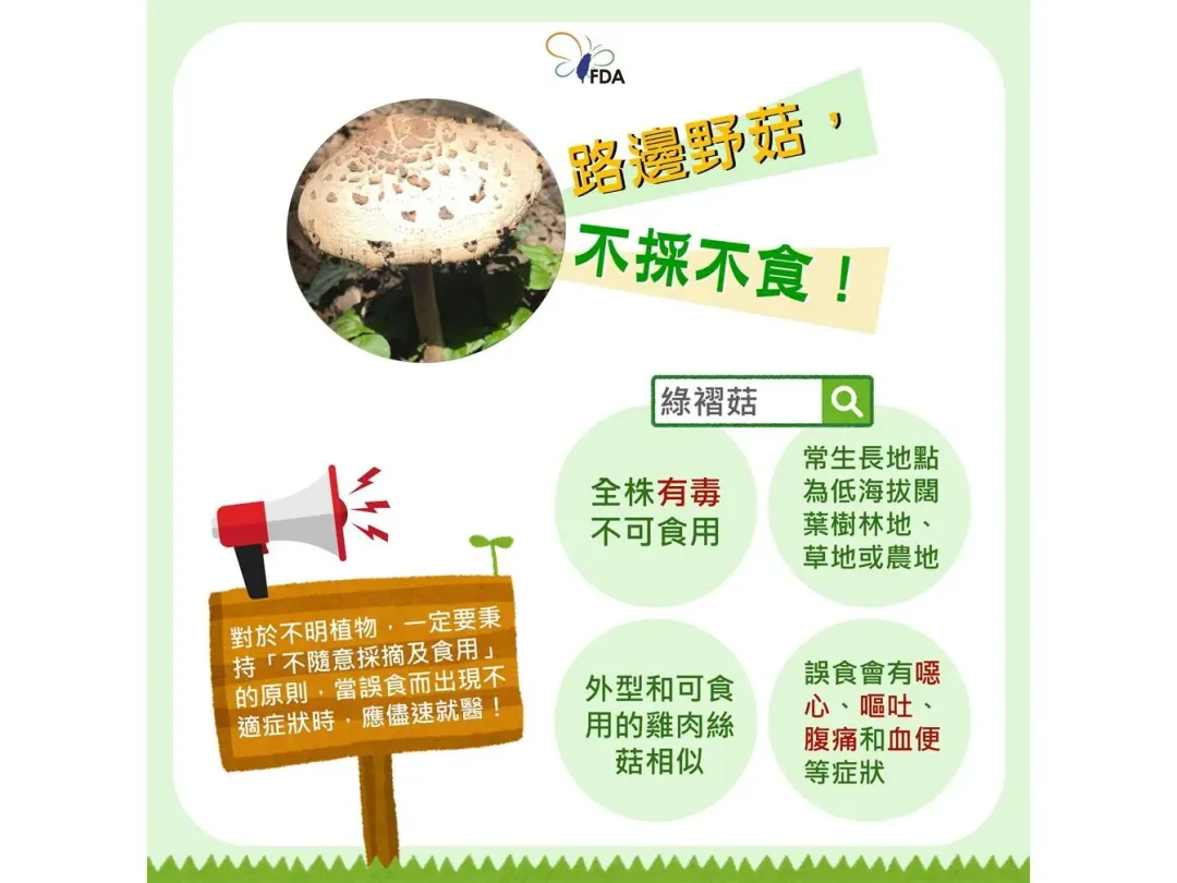 食藥署副署長林金富提醒,看到路邊生長出來野生菇類,應遵守「不採不食」原則。(圖/食藥署)