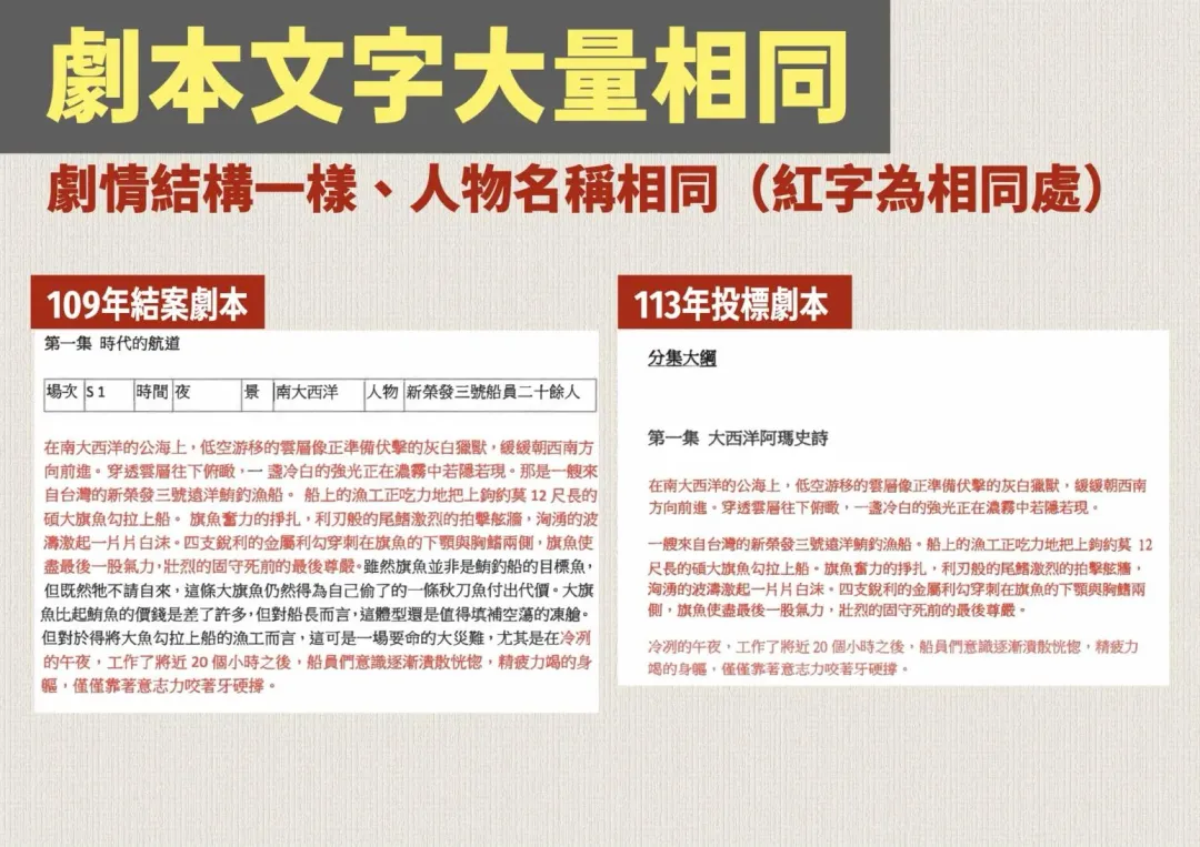 109年、113年劇本、腳色名稱都大部分雷同。（圖／王鴻薇臉書）