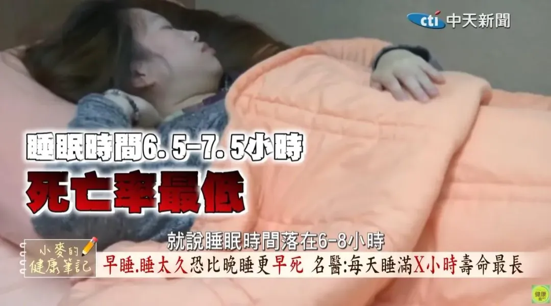 死亡率是最低的睡眠時間是落在6.5到7.5個小時之間。（圖／YouTube《小麥的健康筆記》）