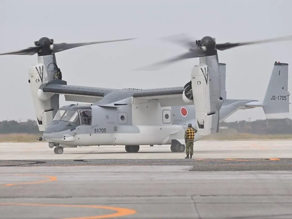 在與那國駐屯地起飛時發生意外的陸自V-22。(圖/陸上自衛隊)