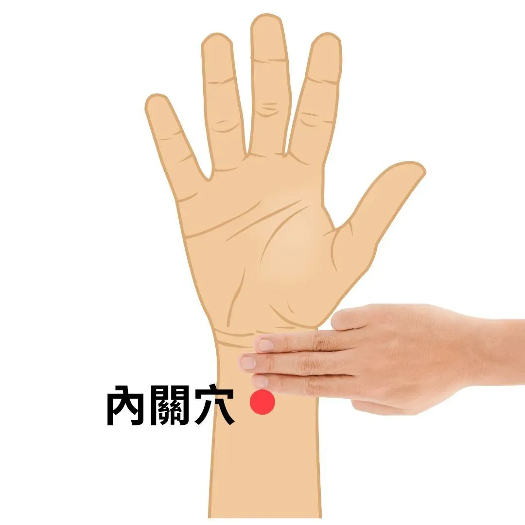 按摩內關穴可治療胃酸上逆、胃脹嘈雜等症狀。（圖／台南市立醫院提供）
