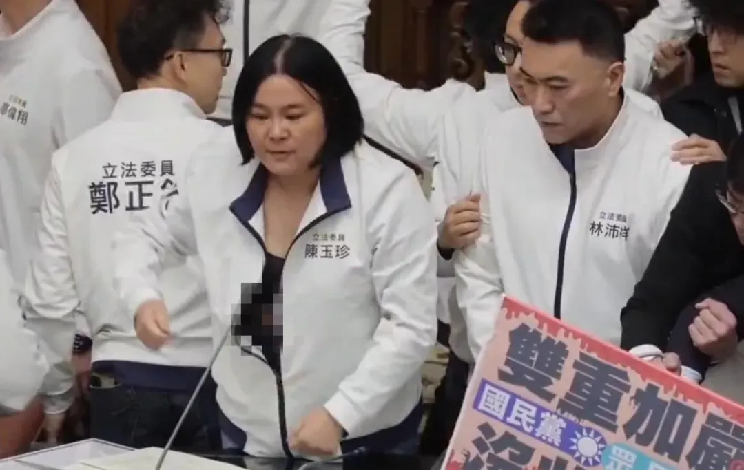 陳玉珍在議事攻防中的穿著。（圖／中天新聞）