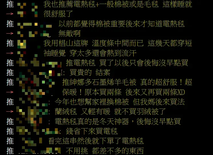 許多網友推薦電熱毯。(圖/翻攝自PTT)