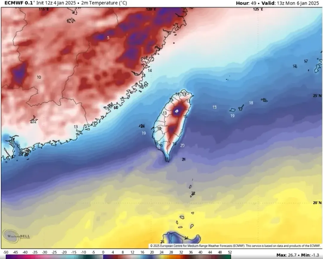 明天受到大陸冷氣團南下所帶來的乾冷空氣影響，天氣將普遍轉好。（圖／翻攝自「天氣風險 WeatherRisk」臉書）