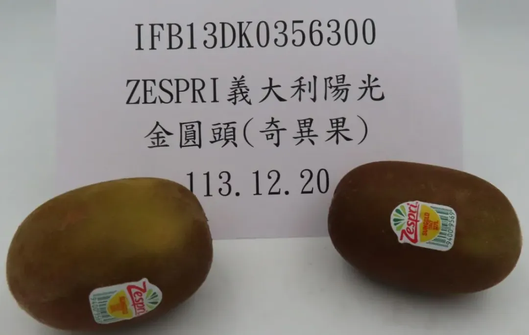 一批由「好市多股份有限公司」由義大利進口的「ZESPRI義大利陽光金圓頭奇異果」被檢出殺蟲劑依芬寧。(圖/食藥署提供)