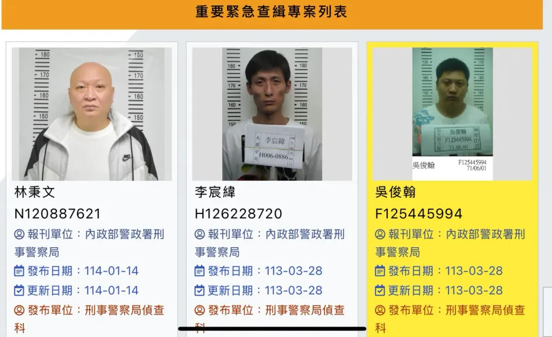 林秉文通緝資料今上架刑事局重要緊急查緝專案。（圖／翻攝自刑事局官網）