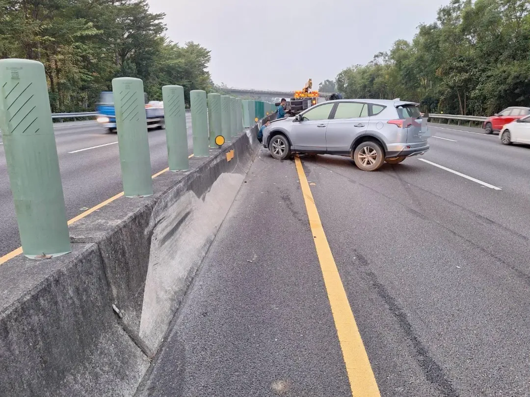 疑似因閃避路肩竄出的小貓釀車禍。（圖／翻攝畫面）