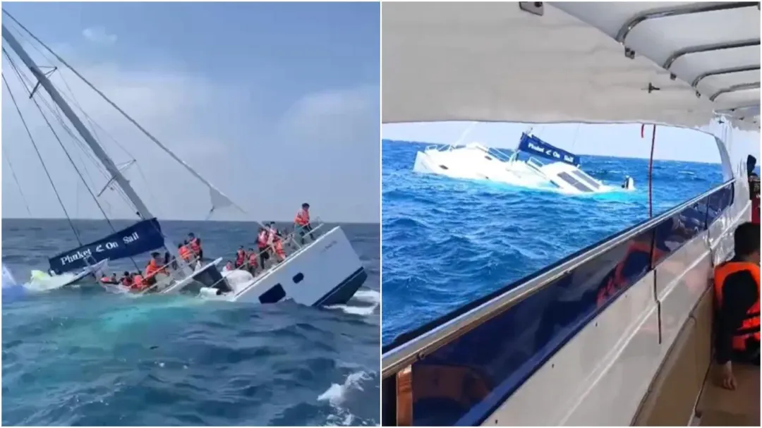 一艘載有33名大陸遊客的普吉島觀光船突然進水沉沒。（圖／翻攝X）