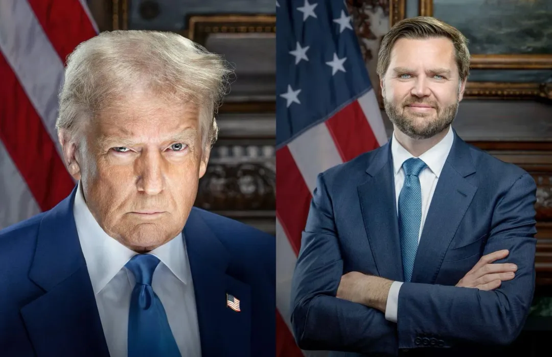 川普過渡團隊近日公布川普(左)與當選副總統范斯(JD Vance)的就職形象照。(圖/翻攝自川普范斯團隊官網)