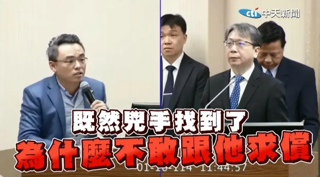 國民黨立委洪孟楷(左)質疑嗆國安局長蔡明彥等４位官員面對海底電纜遭大陸貨輪破壞都無作為。（圖／中天新聞）