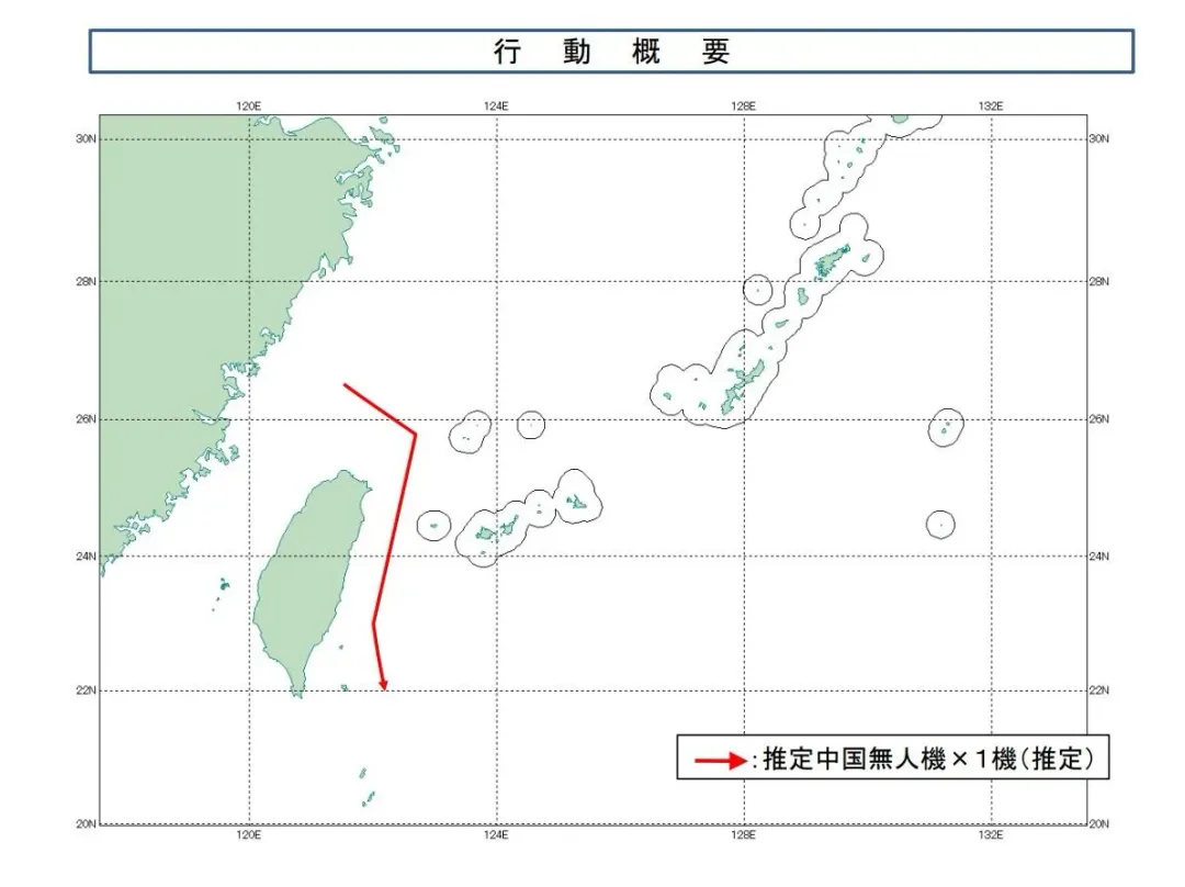 1月22日第一架大陸無人機飛行軌跡。(圖/防衛省)
