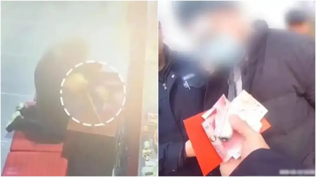 姚姓男子偽裝香客用自製工具偷香油錢。（圖／翻攝微博）