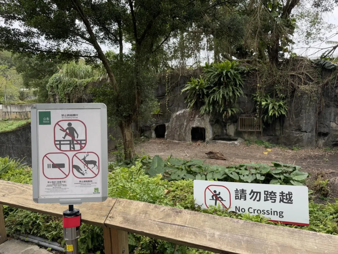 斑點鬣狗前強化遊園須知告示。(圖/台北市立動物園提供)