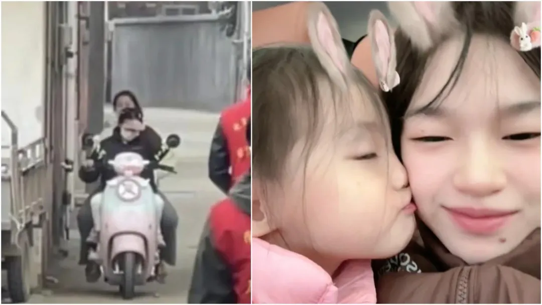 全紅嬋回家鄉後曬出帶娃照，還被拍到載妹妹外出買年貨。（圖／翻攝微博）