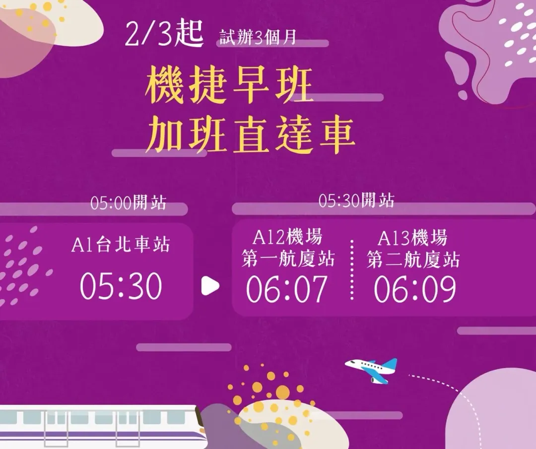 機捷早班加班直達車發車時刻表。（圖/／桃捷提供）