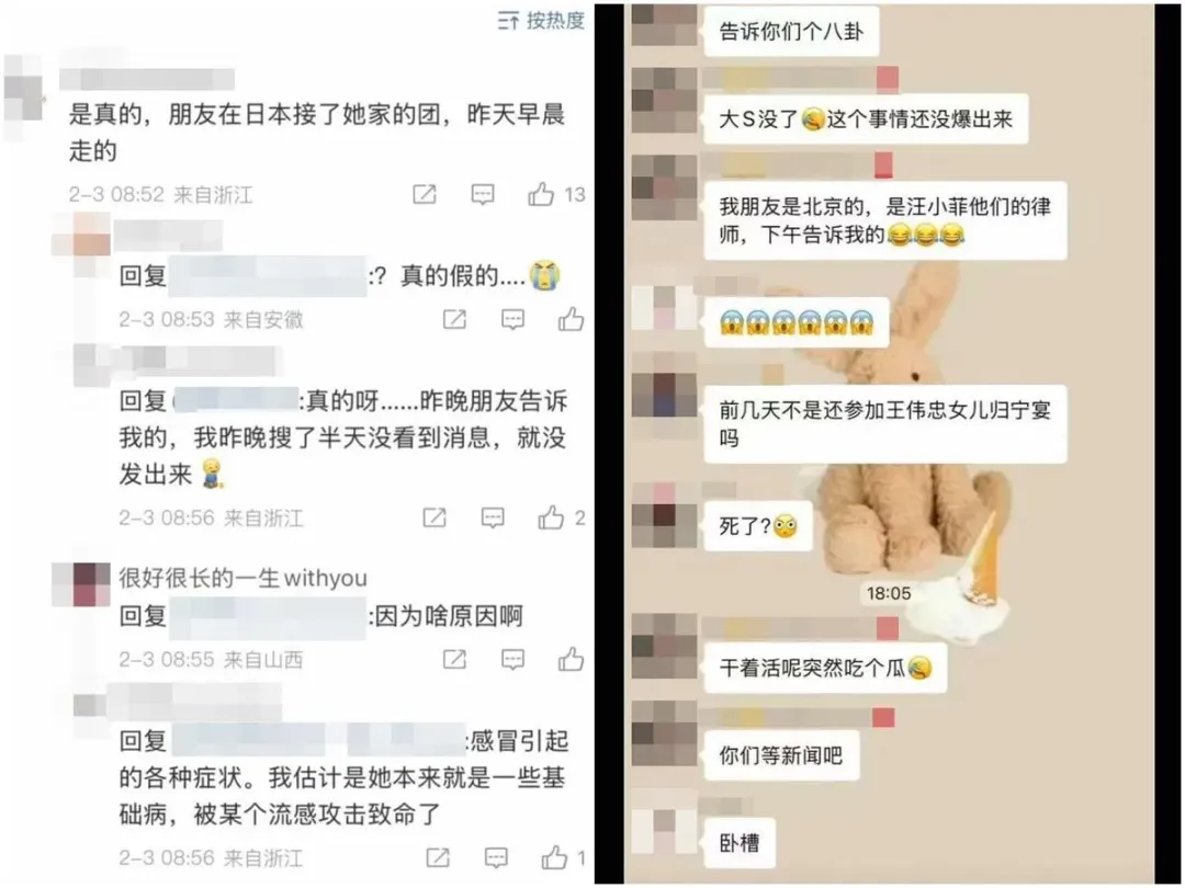 大S被傳死訊引起許多網友討論。（圖／翻攝自微博）