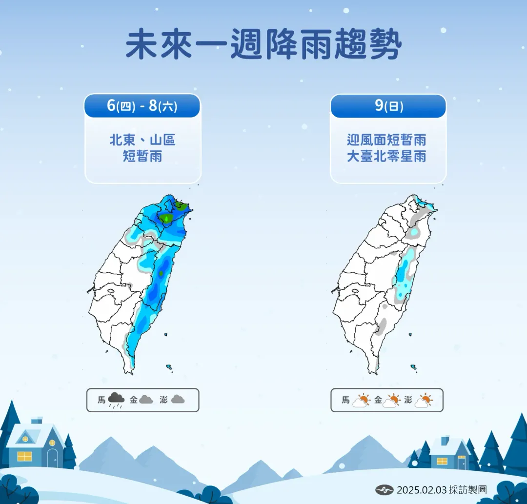 本週末北東持續有雨。(圖/中央氣象署提供)