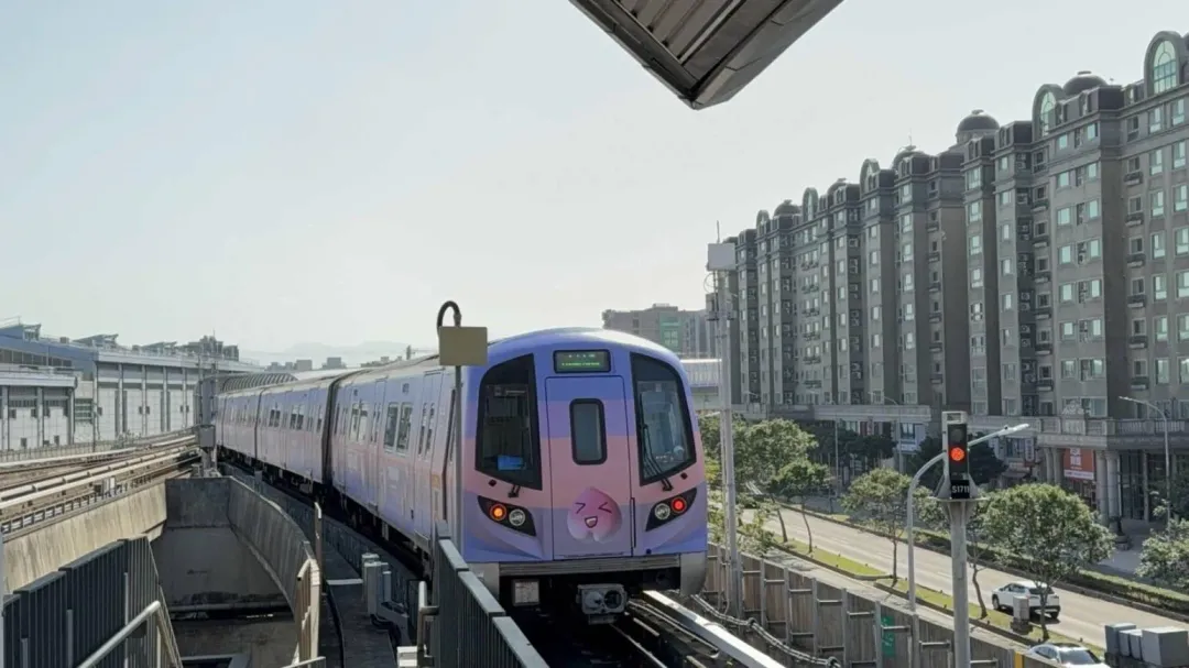 車身以桃園拉拉山水蜜桃妝點，各式逗趣臉譜由桃園市長張善政、交通部長陳世凱及多位樂天女孩繪製。（圖／桃園市政府提供）