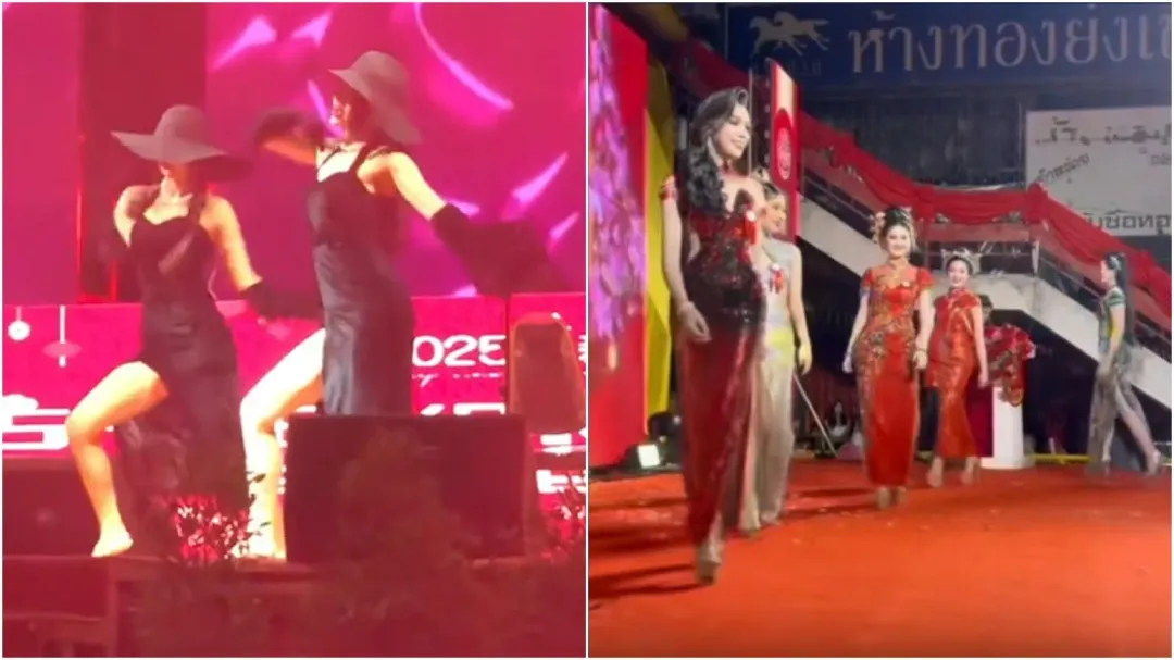 妙瓦底「春晚」上女團露長腿熱舞,還有旗袍秀。(圖/翻攝微博)