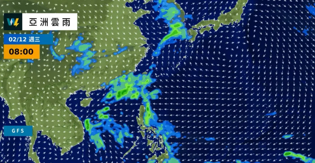 週三上午開始南方雲層水氣籠罩全台,各地都將是有短暫陣雨的天氣型態。(圖/翻攝自臉書「天氣風險 WeatherRisk」)