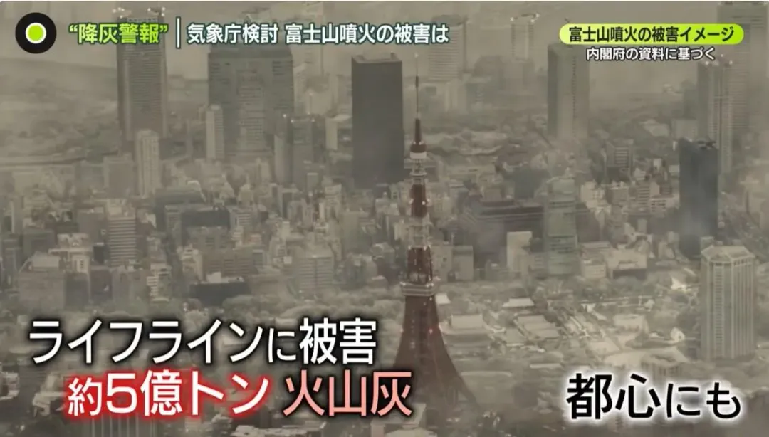 5億噸火山灰將癱瘓東京生活機能。（圖／翻攝NNN）