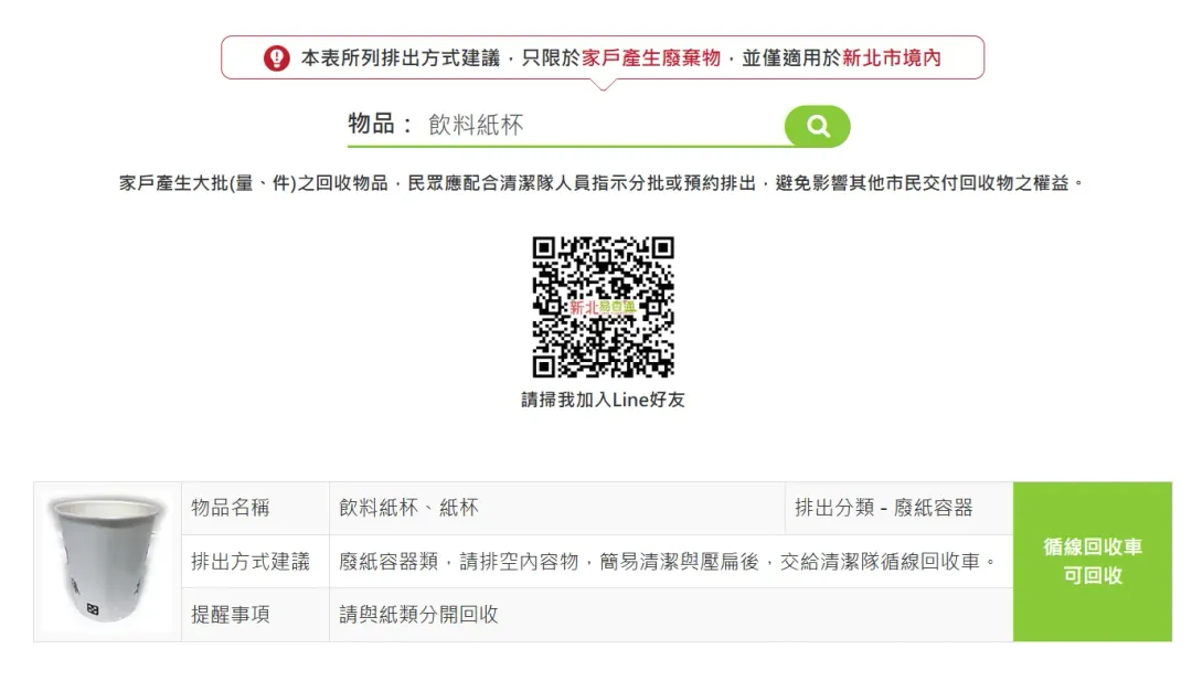 新北市環保局指出，飲料紙杯屬於廢紙容器，丟棄前要清潔並壓扁，與紙類垃圾分開回收。（圖／翻攝自新北市環保局官網）