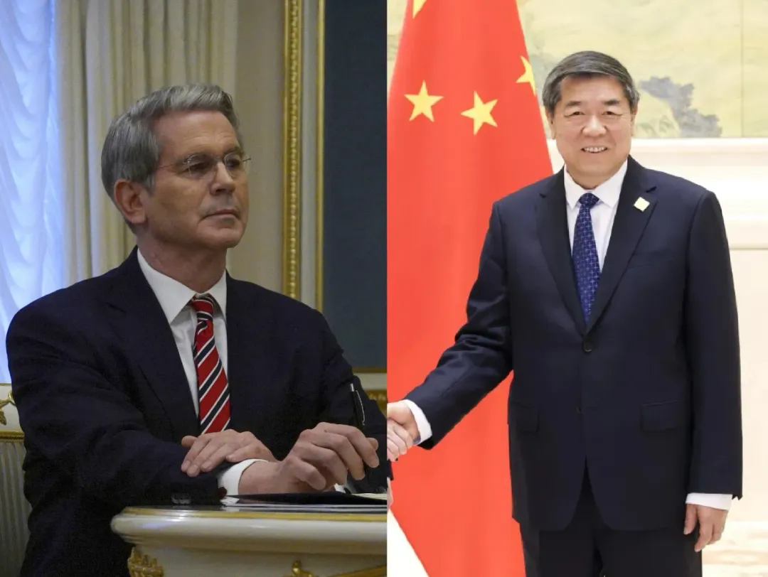 大陸副總理何立峰(右)將與美國財長貝森特視訊通話。(合成圖/美聯社、新華社)