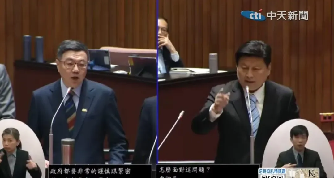 行政院長卓榮泰(左)、國民黨立委傅崐萁(右)兩人頻頻起口角。(圖／中天新聞)