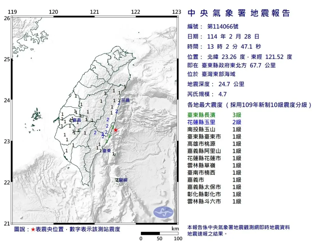 地震報告。（圖／中央氣象署）