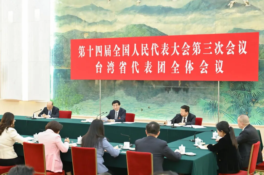 3月7日，王滬寧參加14屆全國人大三次會議台灣代表團審議。（圖／新華社）