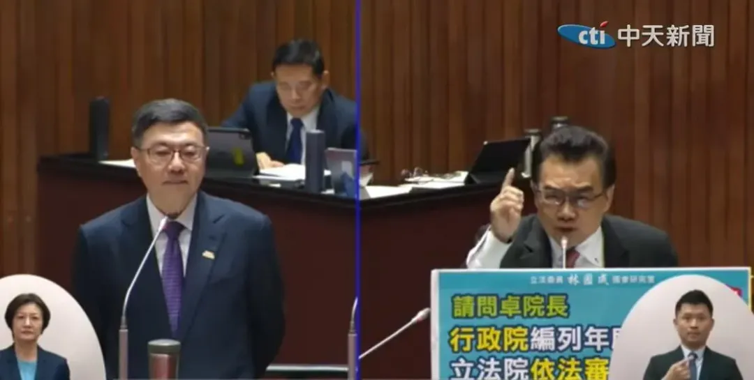行政院長卓榮泰（左）、民眾黨立委林國成（右）。（圖／中天新聞）