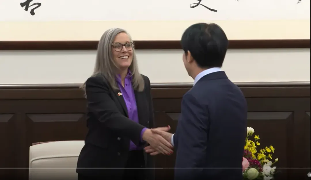 美國亞利桑那州長郝愷悌與總統賴清德握手致意。（圖／翻攝總統府YT）