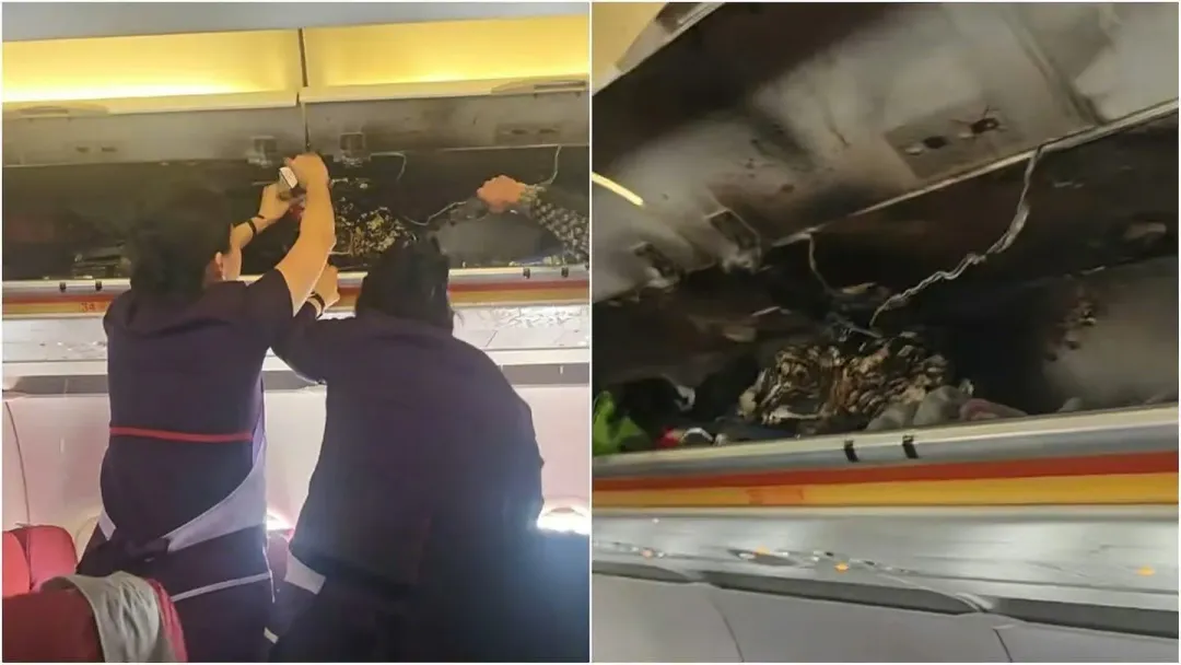 香港航空一架客機20日機艙起火,所幸火勢很快被撲滅。(圖/翻攝自微博)